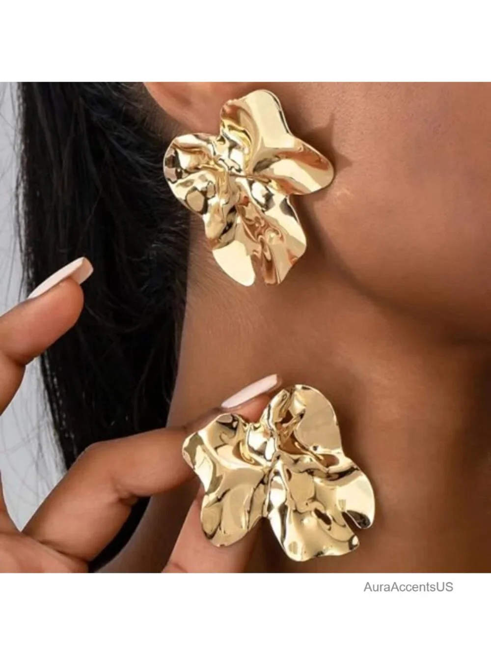 14K Gold Plated Floral Drop Earrings for Women, Large Statement Dangle